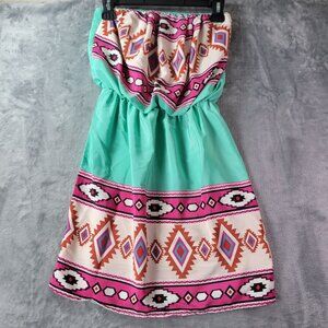 Auditions Womens‎ Strapless Mini Dress S Aztec Tribal Print Made in USA Vintage
